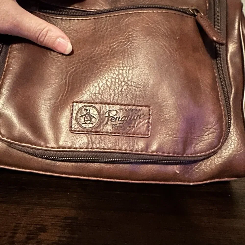 PENGUIN By Munsingwear - Brown Travel Shave Toiletry Bag Personal Kit Leather